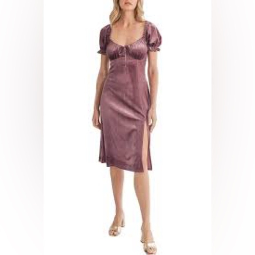 All in Favor Purple Crushed Velvet Midi Dress Plum Size Medium Peasant Top NEW